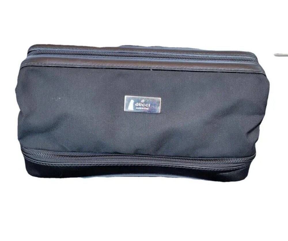 NEW Authentic GUCCI Black Cosmetic Pouch Travel Case Nylon Leather Unisex